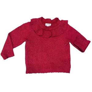 Girls Cat & Jack Red Ruffle Neck Sweater 3T Holiday Christmas